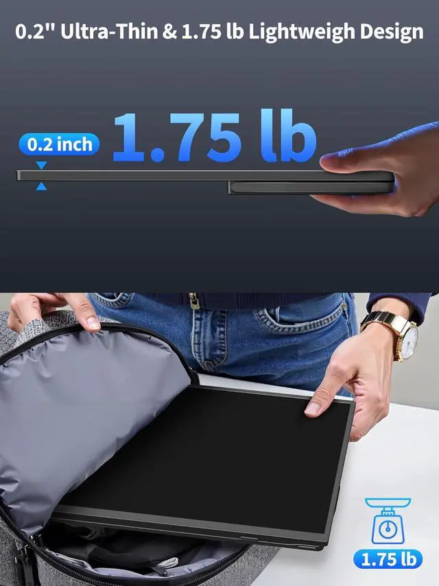 Alt view image 6 of 7 - 8000 mAh Wireless Portable Monitor, 15.6" 1080P IPS Laptop Screen, Second Computer Gaming Display with Speakers, Travel Monitor for Windows/Mac/Android/iOS/Gaming Console