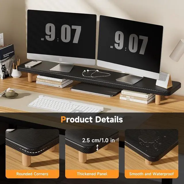 Alt view image 2 of 6 - Dual Monitor Stand -39Inch Large Wood Monitor Stand Riser, Holds 200lbs Ultra Strong Support for 2 Monitor/Laptop Computer/TV/PC/Printers, Desk Organizer for Gamming Room&Office