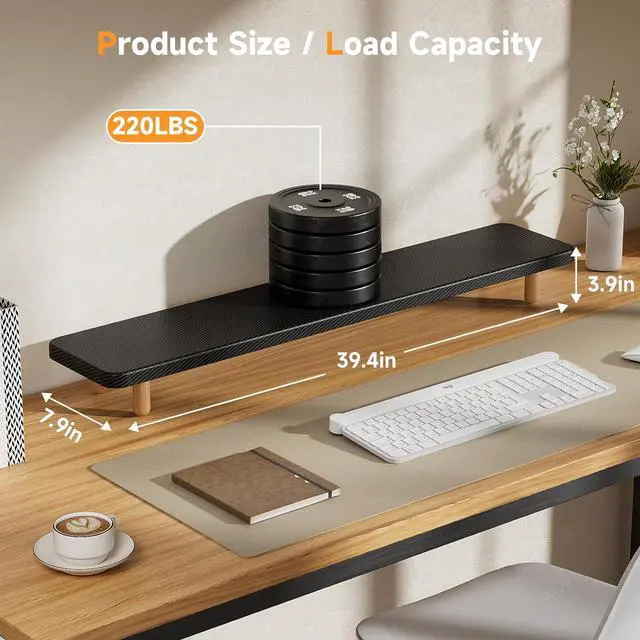 Alt view image 3 of 6 - Dual Monitor Stand -39Inch Large Wood Monitor Stand Riser, Holds 200lbs Ultra Strong Support for 2 Monitor/Laptop Computer/TV/PC/Printers, Desk Organizer for Gamming Room&Office