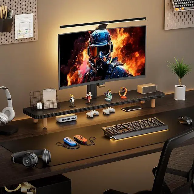 Alt view image 4 of 6 - Dual Monitor Stand -39Inch Large Wood Monitor Stand Riser, Holds 200lbs Ultra Strong Support for 2 Monitor/Laptop Computer/TV/PC/Printers, Desk Organizer for Gamming Room&Office