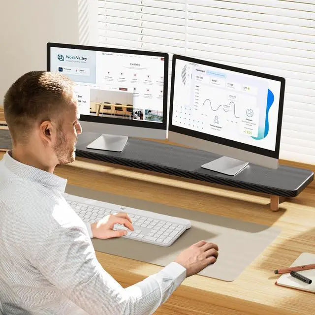 Alt view image 5 of 6 - Dual Monitor Stand -39Inch Large Wood Monitor Stand Riser, Holds 200lbs Ultra Strong Support for 2 Monitor/Laptop Computer/TV/PC/Printers, Desk Organizer for Gamming Room&Office