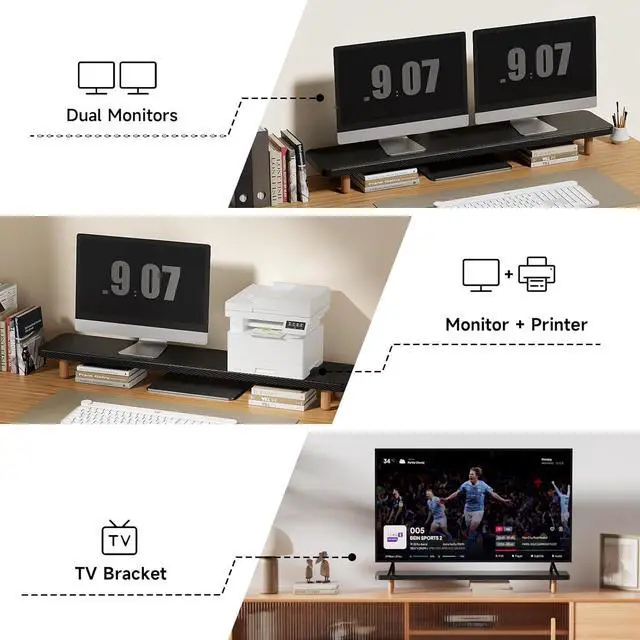 Alt view image 6 of 6 - Dual Monitor Stand -39Inch Large Wood Monitor Stand Riser, Holds 200lbs Ultra Strong Support for 2 Monitor/Laptop Computer/TV/PC/Printers, Desk Organizer for Gamming Room&Office