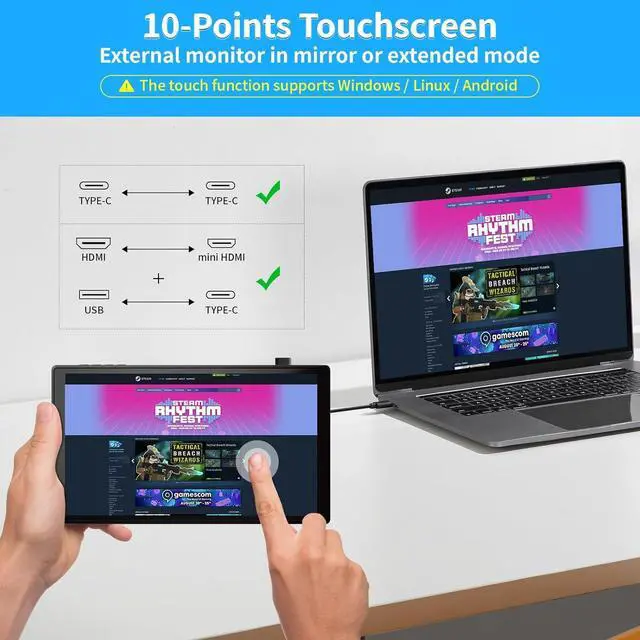 Alt view image 5 of 7 - 7 inch Portable Touchscreen, Mini 1080P 60Hz USB C HDMI Monitor, Ultra Thin Lightweight IPS LCD Display Second Screen for Gaming, Working, PS5, Xbox, Switch, Laptop, PC