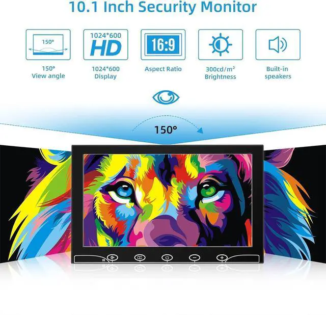 Alt view image 2 of 7 - 10.1 Inch Small Monitor, Raspberry Pi Screen Built-in Speakers, Mini Display 1024 x 600, 60 Hz, 5ms, IPS Screen Display w/Remote Control, HDMI VGA AV BNC Input, Computer Monitor