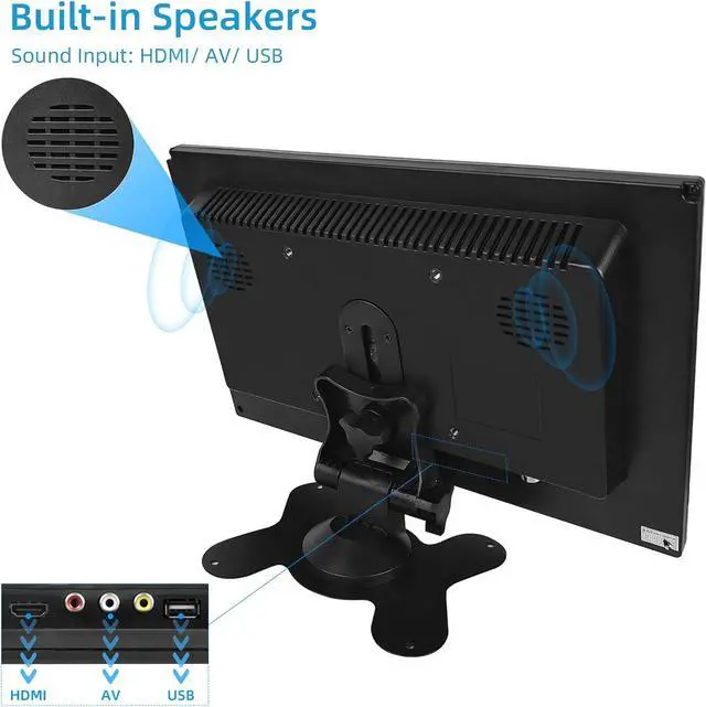 Alt view image 4 of 7 - 10.1 Inch Small Monitor, Raspberry Pi Screen Built-in Speakers, Mini Display 1024 x 600, 60 Hz, 5ms, IPS Screen Display w/Remote Control, HDMI VGA AV BNC Input, Computer Monitor