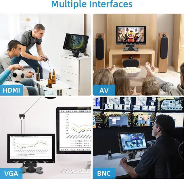 Alt view image 6 of 7 - 10.1 Inch Small Monitor, Raspberry Pi Screen Built-in Speakers, Mini Display 1024 x 600, 60 Hz, 5ms, IPS Screen Display w/Remote Control, HDMI VGA AV BNC Input, Computer Monitor