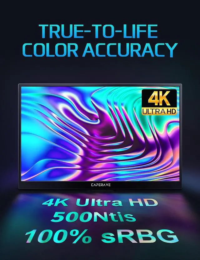 Alt view image 3 of 7 - 17.3" Portable Monitor 4K, 500 Nits 3840 * 2160p 100% Adobe RGB Travel Monitor with Bulit-in Kickstand & Speakers, Portable Computer Monitor, External Monitors for Laptop PC Xbox Switch PS4/5