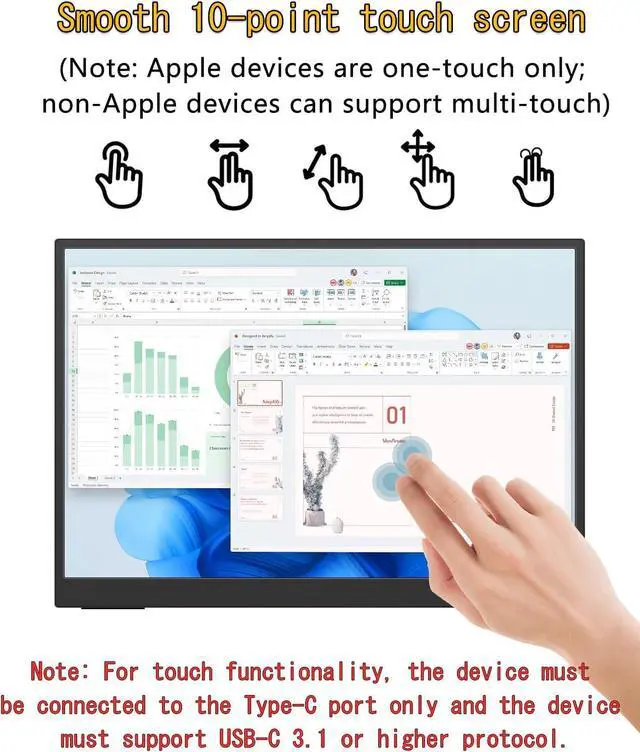 Alt view image 2 of 7 - Portable Monitor Touchscreen, 15.6''Laptop Screen Extender, FHD IPS Touch Screen, Travel Monitor with Kickstand & Speaker, HDMI USB C External Monitors for Laptop Phone Computer Xbox Switch