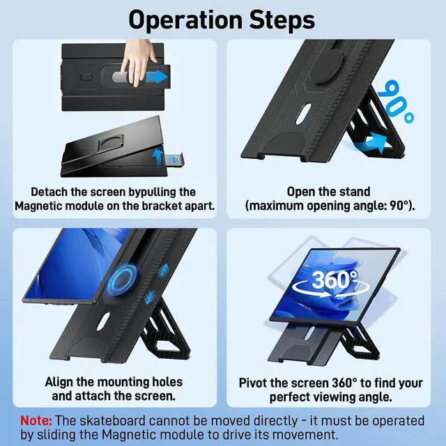 Alt view image 5 of 7 - Laptop Screen Extender Monitor Portable -16.1'' FHD 1200P Portable Screen for Laptops, 360° Rotating, Plug & Play, Detachable Stand, Height Adjustable Laptop Monitor Extender for Mac/Win/Phone/Tablet