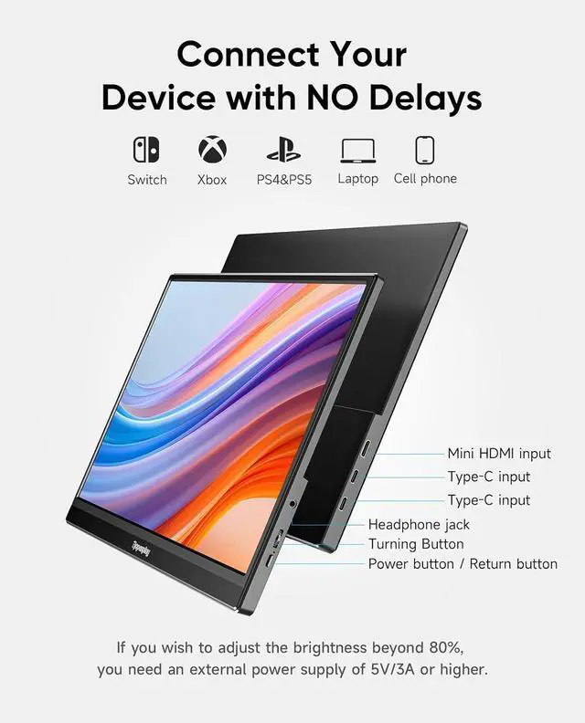 Alt view image 3 of 7 - Portable Monitor, 15.6" FHD 1080P Travel Portable Monitor for Laptop, Ultra-Slim External Screen with Kickstand, Screen Extender for Laptop PC Mac Phone PS4/5 Xbox Switch