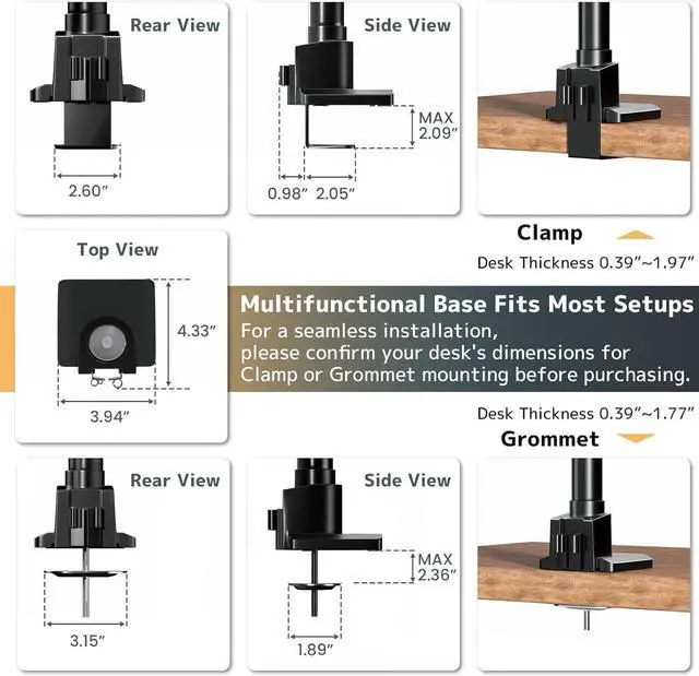 Alt view image 7 of 7 - Dual Monitor-Arm Ultrawide Heavy Duty - 24-57 inch Vertical Dual Monitor Mount, Adjustable Stacked Double Monitor Desk Mount Stand, Max Load 59.4 lbs (per Screen), VESA 75 100 mm, Black