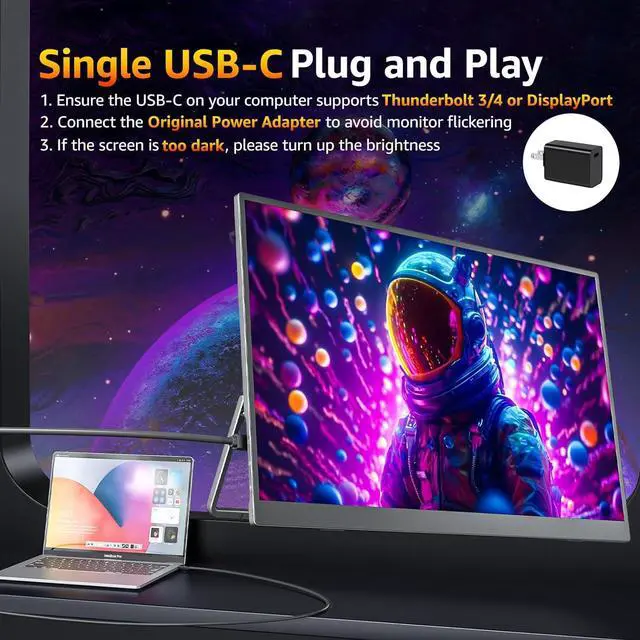 Alt view image 2 of 7 - 18.5 inch Portable Monitor- 1080P IPS 100Hz 120% sRGB Gaming Monitor USB-C HDMI Large Portable Screen for Laptop MacBook Surface PC PS4/5 Travel Monitor with Kickstand VESA Speakers