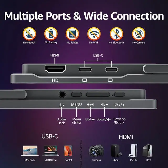 Alt view image 6 of 7 - 18.5 inch Portable Monitor- 1080P IPS 100Hz 120% sRGB Gaming Monitor USB-C HDMI Large Portable Screen for Laptop MacBook Surface PC PS4/5 Travel Monitor with Kickstand VESA Speakers