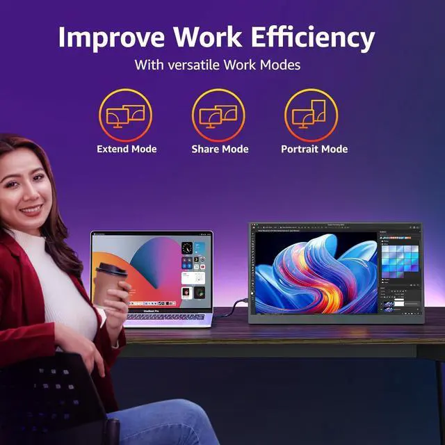 Alt view image 7 of 7 - 18.5 inch Portable Monitor- 1080P IPS 100Hz 120% sRGB Gaming Monitor USB-C HDMI Large Portable Screen for Laptop MacBook Surface PC PS4/5 Travel Monitor with Kickstand VESA Speakers