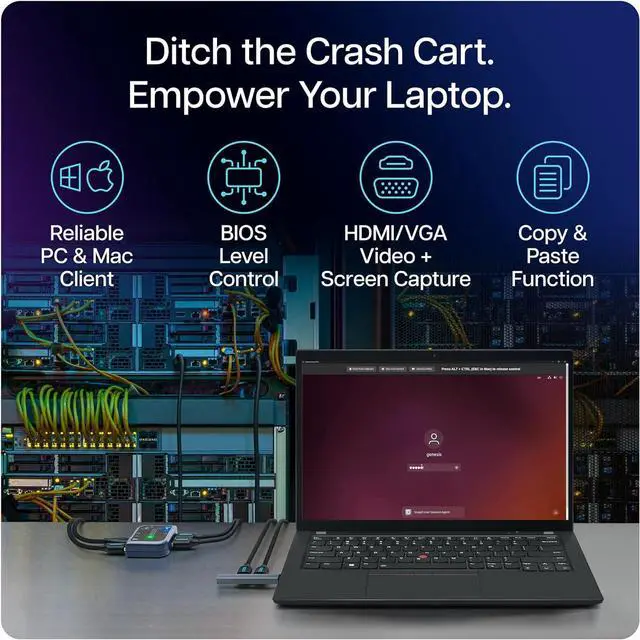 Alt view image 2 of 6 - ServerConnect Pro Portable Server Management Tool: USB Crash Cart Adapter  1920 x 1200  Portable Laptop USB 2.0 to KVM Console - Datacenter Server Monitor Mouse and Keyboard to USB