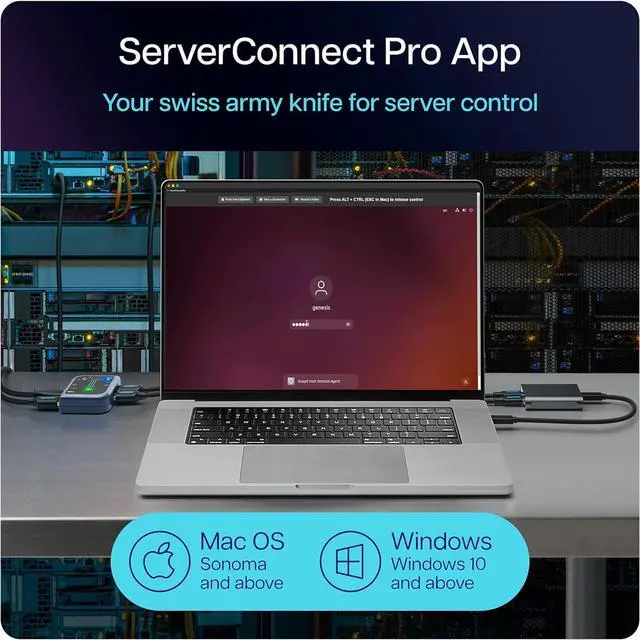 Alt view image 6 of 6 - ServerConnect Pro Portable Server Management Tool: USB Crash Cart Adapter  1920 x 1200  Portable Laptop USB 2.0 to KVM Console - Datacenter Server Monitor Mouse and Keyboard to USB