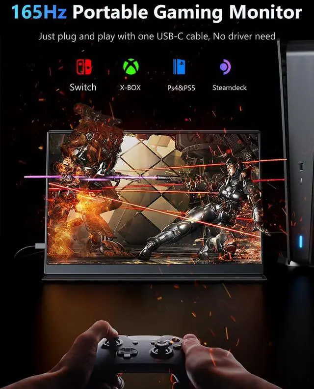 Alt view image 2 of 7 - 165Hz Portable Gaming Monitor, 16" 1920x1200 500 Nits Laptop Monitor, Second Computer Display with Speakers, Dual Screen Travel Monitor for PC Phone PS5/4 Xbox Switch