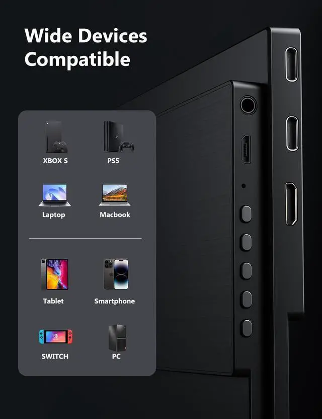 Alt view image 7 of 7 - 165Hz Portable Gaming Monitor, 16" 1920x1200 500 Nits Laptop Monitor, Second Computer Display with Speakers, Dual Screen Travel Monitor for PC Phone PS5/4 Xbox Switch