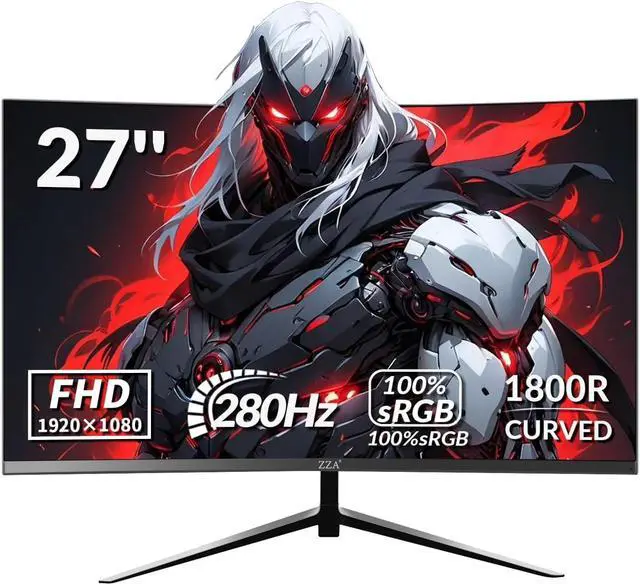Main image of 27" Curved Gaming Monitor, 280Hz Refresh Rate, FHD 1920x1080p, 1800R VA Panel, 100% sRGB, AMD FreeSync, Low Blue Light, Ultra-Smooth Esports Display, HDMI 2.0 & DP 1.4, VESA Wall Mountable