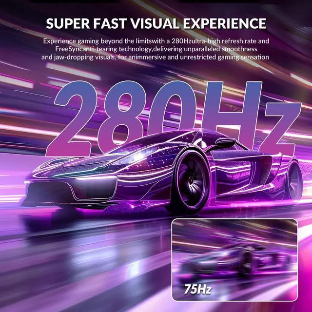 Alt view image 4 of 6 - 27" Curved Gaming Monitor, 280Hz Refresh Rate, FHD 1920x1080p, 1800R VA Panel, 100% sRGB, AMD FreeSync, Low Blue Light, Ultra-Smooth Esports Display, HDMI 2.0 & DP 1.4, VESA Wall Mountable