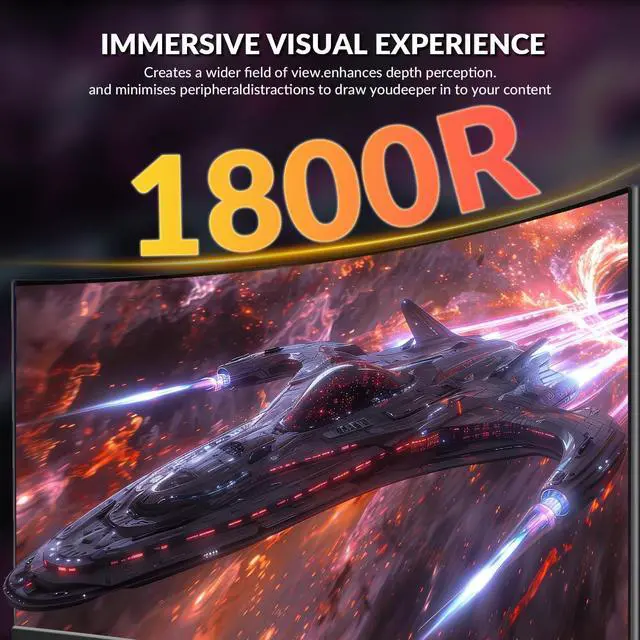 Alt view image 5 of 6 - 27" Curved Gaming Monitor, 280Hz Refresh Rate, FHD 1920x1080p, 1800R VA Panel, 100% sRGB, AMD FreeSync, Low Blue Light, Ultra-Smooth Esports Display, HDMI 2.0 & DP 1.4, VESA Wall Mountable