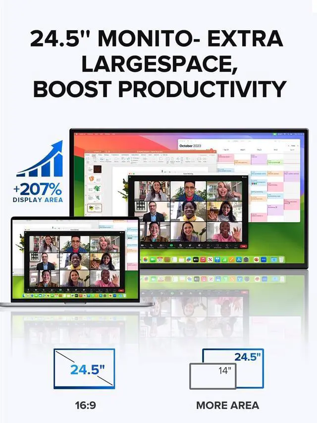 Alt view image 2 of 7 - 24.5" Portable Monitor 240Hz Gaming Monitor 1200:1 Contrast FreeSync 1ms Fast IPS Large Screen, Built-in 180° Adjustable Stand/VESA, USB-C HDMI Second Screen for Laptop, Phone, Game Console