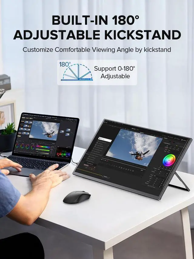 Alt view image 5 of 7 - 24.5" Portable Monitor 240Hz Gaming Monitor 1200:1 Contrast FreeSync 1ms Fast IPS Large Screen, Built-in 180° Adjustable Stand/VESA, USB-C HDMI Second Screen for Laptop, Phone, Game Console