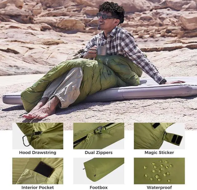 Alt view image 4 of 6 - Down Sleeping Bag, 700FP Mummy Cold Weather Ultralight 3 Season Compact Packable Waterproof Sleeping Bag with Stuff Sack for Backpacking Camping Hiking Traveling