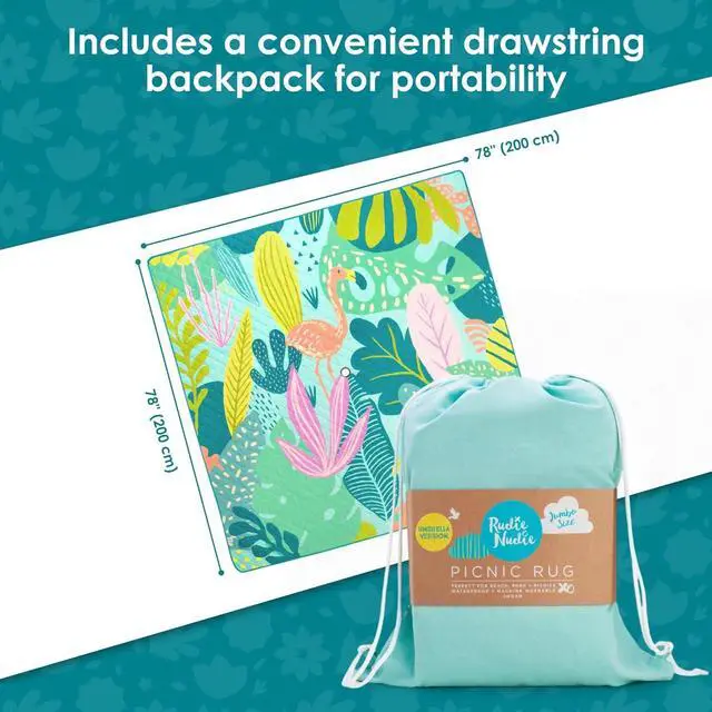 Alt view image 3 of 7 - Jumbo Picnic Mats with Umbrella Hole | 6'7 x 6'7 | Flamingo-A-Go-Go| Picnic Rug/Beach Mat/Picnic Blanket | Waterproof Picnic Blanket for Outdoor| Foldable & Waterproof for Beach & Park