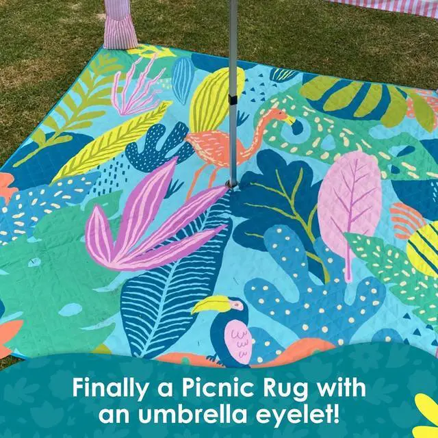 Alt view image 4 of 7 - Jumbo Picnic Mats with Umbrella Hole | 6'7 x 6'7 | Flamingo-A-Go-Go| Picnic Rug/Beach Mat/Picnic Blanket | Waterproof Picnic Blanket for Outdoor| Foldable & Waterproof for Beach & Park