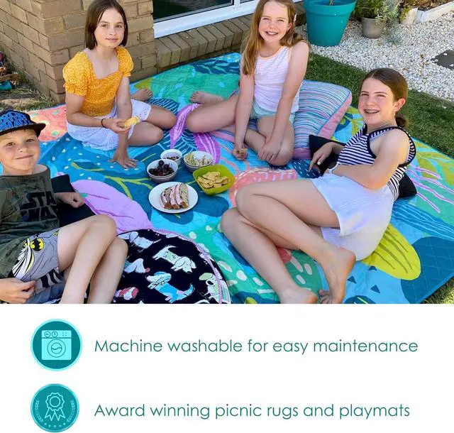 Alt view image 6 of 7 - Jumbo Picnic Mats with Umbrella Hole | 6'7 x 6'7 | Flamingo-A-Go-Go| Picnic Rug/Beach Mat/Picnic Blanket | Waterproof Picnic Blanket for Outdoor| Foldable & Waterproof for Beach & Park