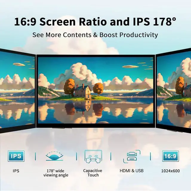 Alt view image 2 of 7 - Raspberry Pi Touchscreen,10 Inch Monitor HDMI,1024×600 Mini Monitor,16:9 IPS Screen Small Portable Display for Raspberry Pi 400/4/3/2/Zero/B/B+ Jetson Nano Win11/10/8/7