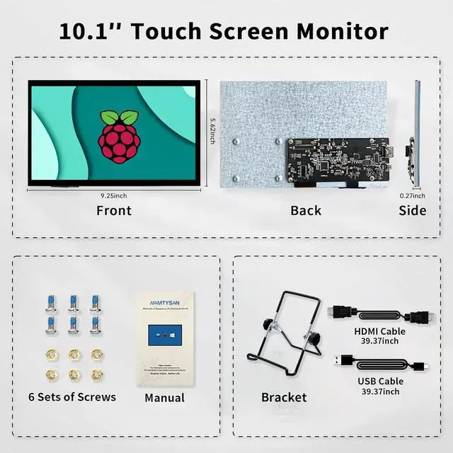 Alt view image 6 of 7 - Raspberry Pi Touchscreen,10 Inch Monitor HDMI,1024×600 Mini Monitor,16:9 IPS Screen Small Portable Display for Raspberry Pi 400/4/3/2/Zero/B/B+ Jetson Nano Win11/10/8/7