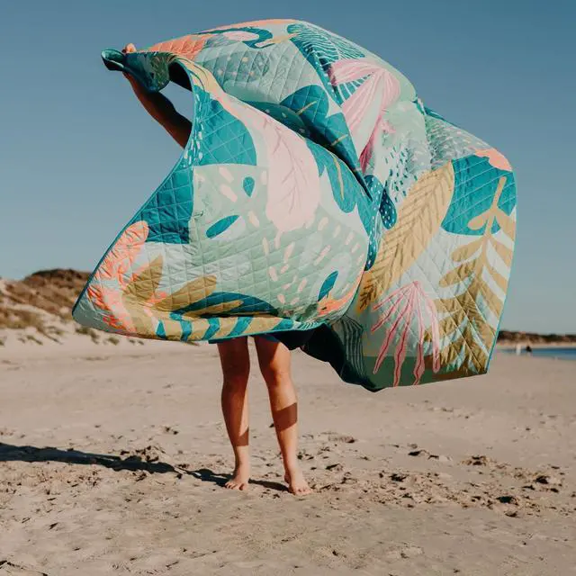 Alt view image 2 of 7 - Jumbo Picnic Mats with Umbrella Hole | 6'7 x 6'7 | Flamingo-A-Go-Go| Picnic Rug/Beach Mat/Picnic Blanket | Waterproof Picnic Blanket for Outdoor| Foldable & Waterproof for Beach & Park