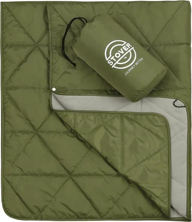 Main image of Outdoor Waterproof Fleece Travel Blanket for Camping, Picnics, Stadiums, Sports, The Beach Warm, Windproof, Compact, Lightweight & Sand-Resistant (Olive Green)
