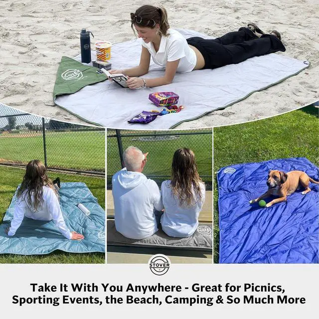 Alt view image 6 of 7 - Outdoor Waterproof Fleece Travel Blanket for Camping, Picnics, Stadiums, Sports, The Beach Warm, Windproof, Compact, Lightweight & Sand-Resistant (Olive Green)