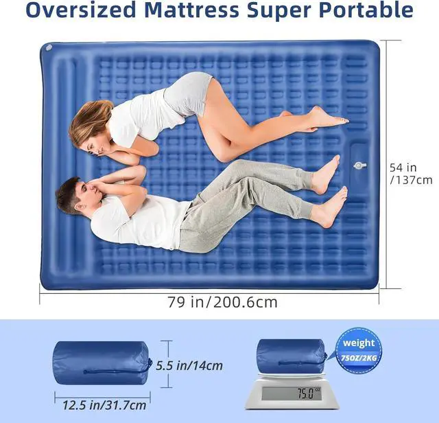 Alt view image 3 of 6 - Camping Sleeping PadsExtra Thick 5 Inch Inflatable Sleeping Mat with Pillow Built-in PumpOversized Air Mattress Super Portable for Backpacking Hiking, Tent, Traveling