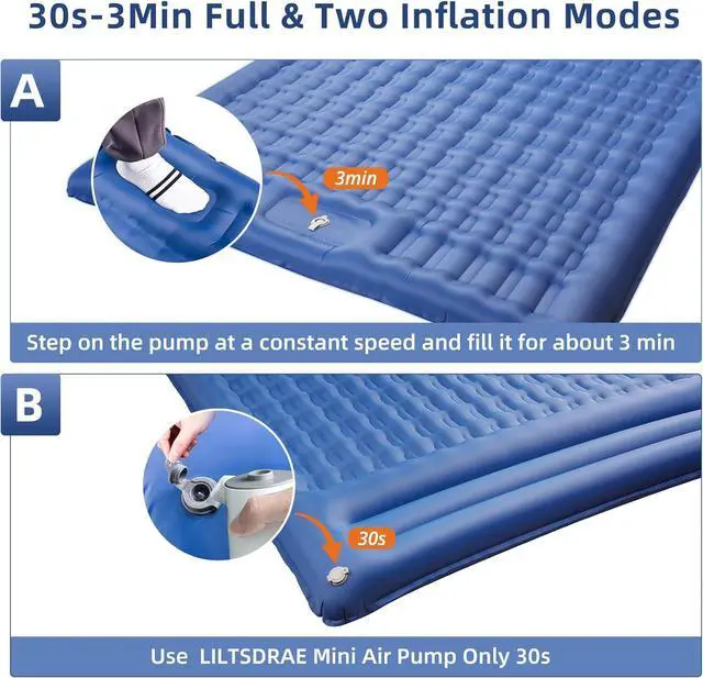 Alt view image 4 of 6 - Camping Sleeping PadsExtra Thick 5 Inch Inflatable Sleeping Mat with Pillow Built-in PumpOversized Air Mattress Super Portable for Backpacking Hiking, Tent, Traveling