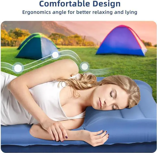 Alt view image 5 of 6 - Camping Sleeping PadsExtra Thick 5 Inch Inflatable Sleeping Mat with Pillow Built-in PumpOversized Air Mattress Super Portable for Backpacking Hiking, Tent, Traveling