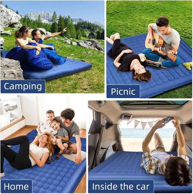 Alt view image 6 of 6 - Camping Sleeping PadsExtra Thick 5 Inch Inflatable Sleeping Mat with Pillow Built-in PumpOversized Air Mattress Super Portable for Backpacking Hiking, Tent, Traveling