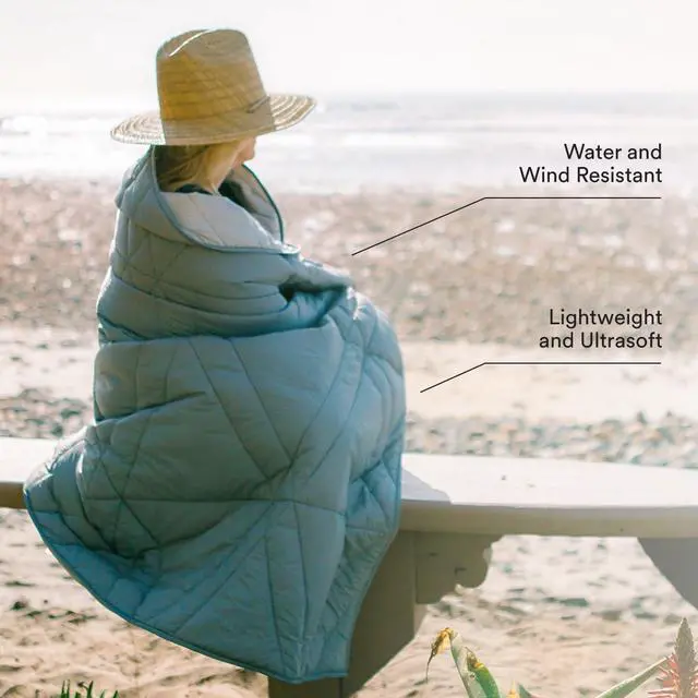 Alt view image 2 of 7 - Adventure Blanket - 100% Down Alternative Insulated Outdoor Puffy Blanket for Camping, Beach, Sports/Stadiums, Picnics, or Travel - Built-in Hand Pockets and Zipper Pillow Pocket - Adult Size