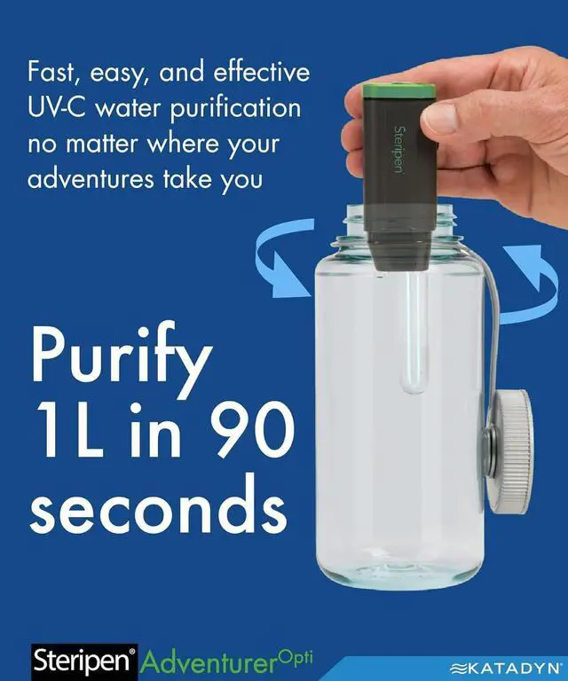 Alt view image 3 of 6 - SteriPen Adventurer Opti UV Personal Water Purifier for Camping, Backpacking, Emergency Preparedness and Travel Black/Green Small