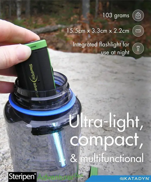 Alt view image 4 of 6 - SteriPen Adventurer Opti UV Personal Water Purifier for Camping, Backpacking, Emergency Preparedness and Travel Black/Green Small