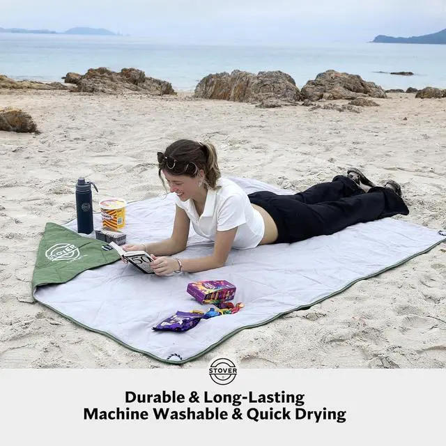 Alt view image 4 of 7 - Outdoor Waterproof Fleece Travel Blanket for Camping, Picnics, Stadiums, Sports, The Beach Warm, Windproof, Compact, Lightweight & Sand-Resistant (Olive Green)