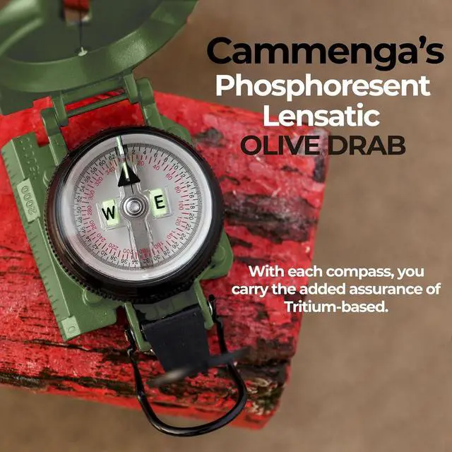 Alt view image 4 of 7 - Compass Military Grade Phosphorescent - Lensatic Compass Shock, Sand, and Waterproof, Tactical, Navigation - Made in The USA