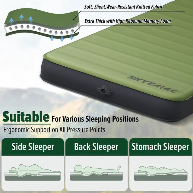 Alt view image 2 of 6 - 4" Thick Self Inflating Sleeping Pad with 13R Memory Foam, 78" x 29" Camping Mattress with Pump Sack, Portable Roll Up Bed, Inflatable Outdoor Mat for Rooftop Tent Car Truck Van, 4 Season