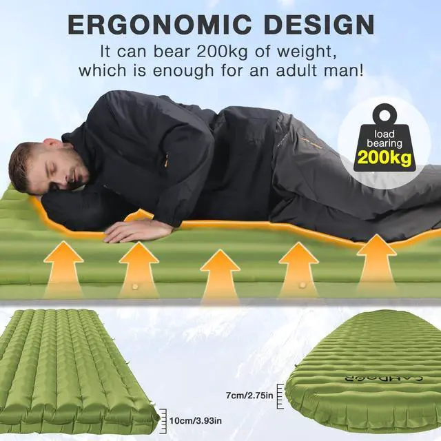 Alt view image 4 of 7 - CAMDDOR Ultralight Sleeping Pad, Patchworkable Sleeping Pad for Camping with Warm 6.8 R-Value Insulated Camping Mattress for Hiking, Backpacking, Outdoor with Inflatable Bag