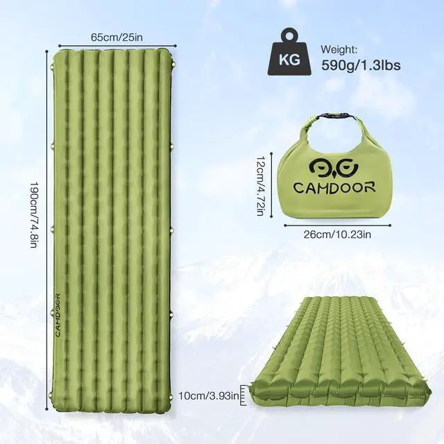 Alt view image 7 of 7 - CAMDDOR Ultralight Sleeping Pad, Patchworkable Sleeping Pad for Camping with Warm 6.8 R-Value Insulated Camping Mattress for Hiking, Backpacking, Outdoor with Inflatable Bag
