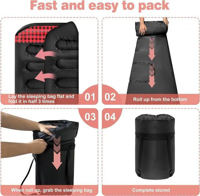 Alt view image 5 of 7 - Double Sleeping Bags for Adults, Queen Size 2 Person All Season for Warm & Cold Weather | Fits Kids 10-12 (Girls & Boys) - Lightweight & Waterproof Camping Essentials for Hiking, Backpacking