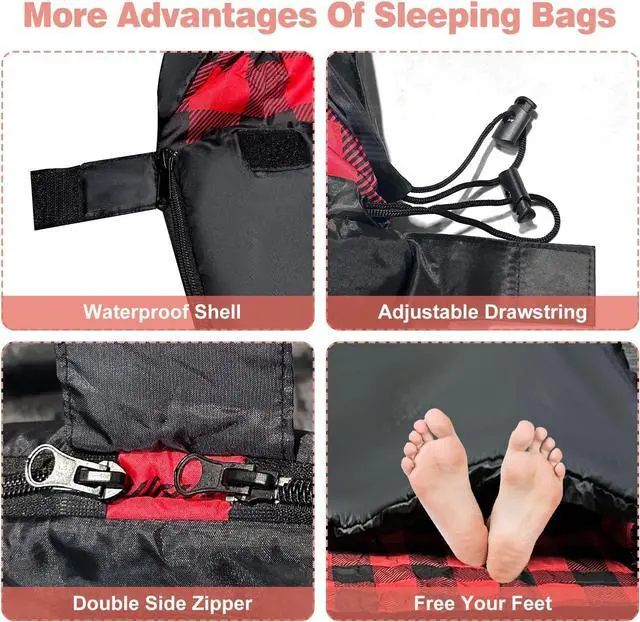 Alt view image 7 of 7 - Double Sleeping Bags for Adults, Queen Size 2 Person All Season for Warm & Cold Weather | Fits Kids 10-12 (Girls & Boys) - Lightweight & Waterproof Camping Essentials for Hiking, Backpacking